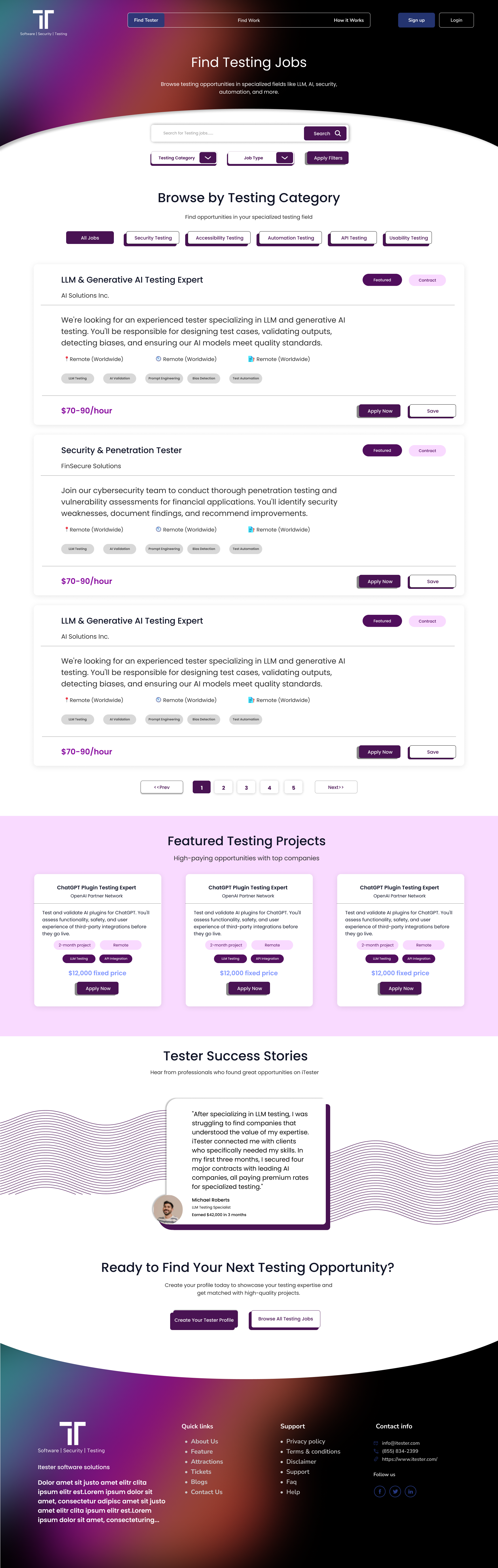 Find Work page — tester opportunity path